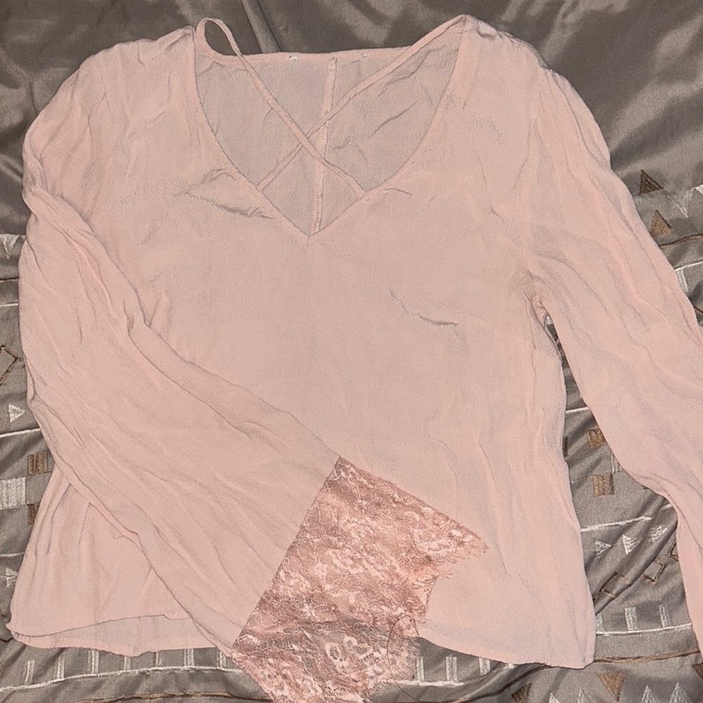 Blush Pink Bell Sleeve Top (S)